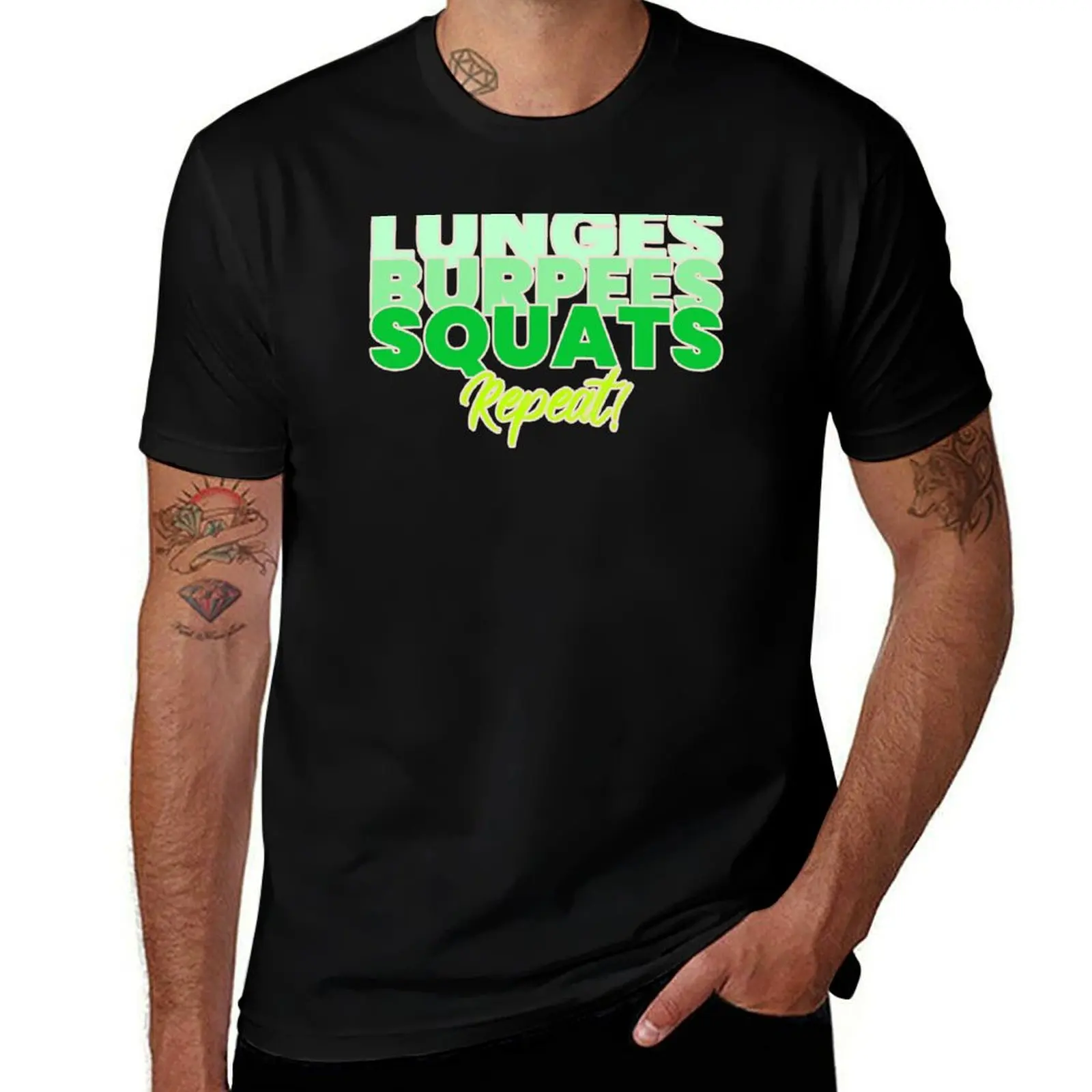 Lunges burpees squats repeat. T-Shirt Sporty Breathable Short Sleeve T-Shirt