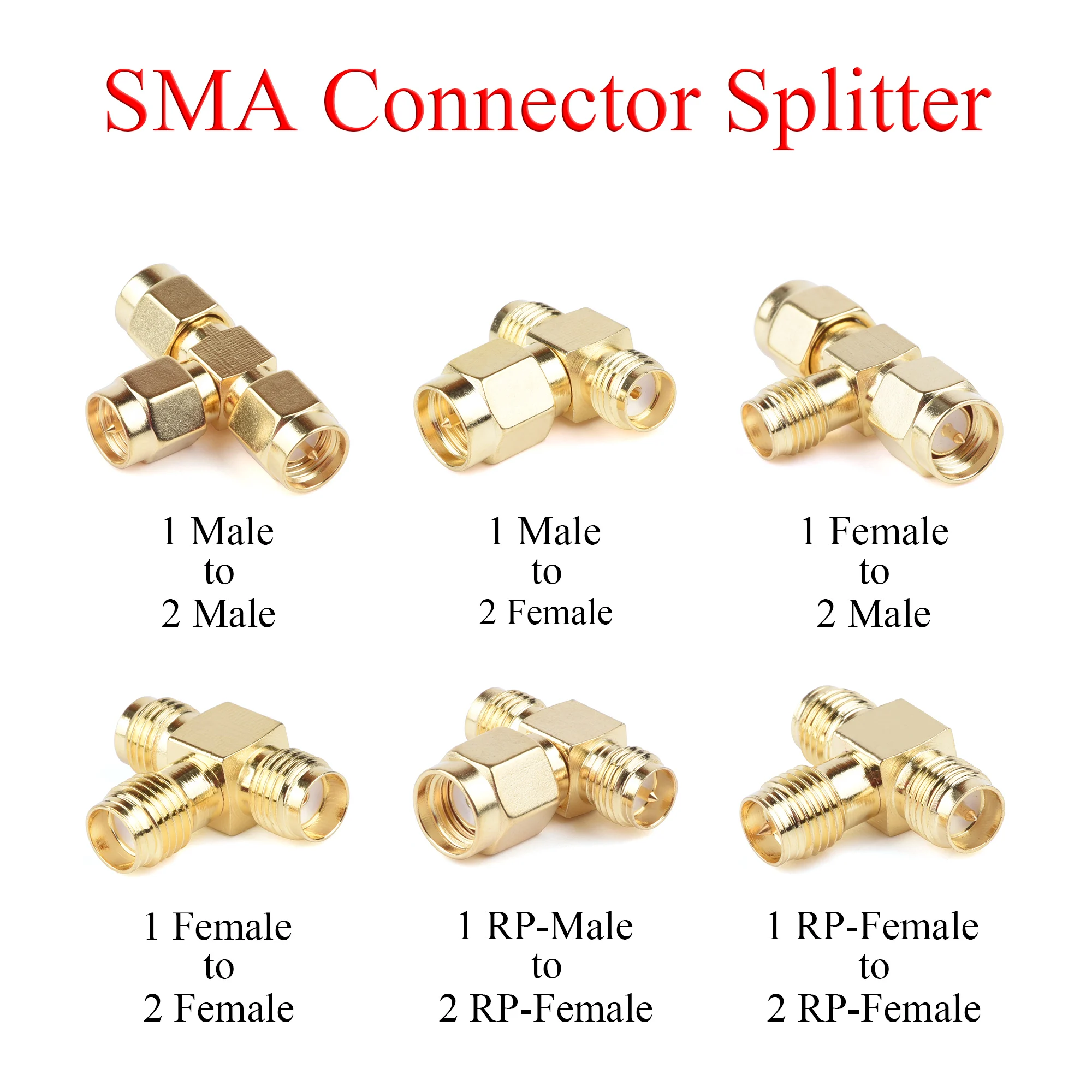 5× RF Coaxial Connector Splitter SMA/RP-SMA Male/Female to Male Plug/Female Jack Adapter Use For Repeater Communication Antenna