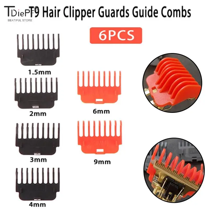 Protectores de pelo para cortadora profesional T9, repuesto de guías de corte, 1,5mm, 2mm, 3mm, 4mm, 6mm, 9mm, 6 unidades por juego