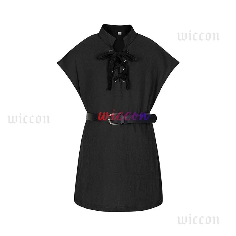 ボーイズキッズ中世パンクコスプレシャツヴィンテージルネッサンス海賊バイキング騎士衣装北欧チュニック包帯 Tシャツベルトなし