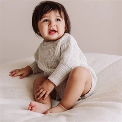 Baby Toddler Basic Chunky Knit Onesie Neutral Speckled Romper Infants Spring Autumn Sweater Jumpsuit