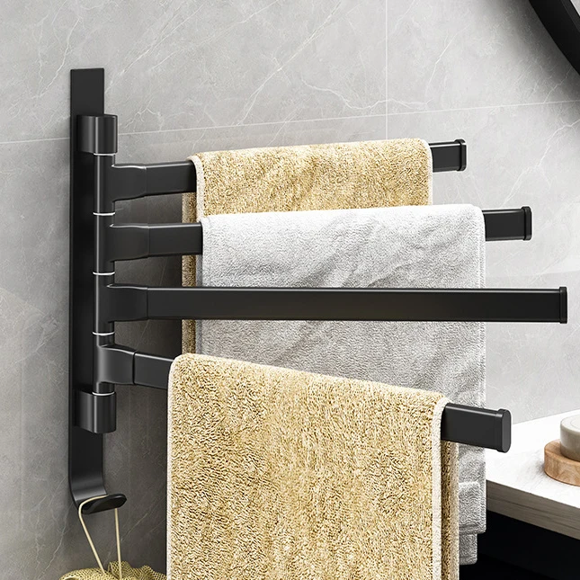 No Punching Wall Mounted Rotate Towel Rack For Bathroom Towel Holder Space Save Hot Sale Home And Kitchen