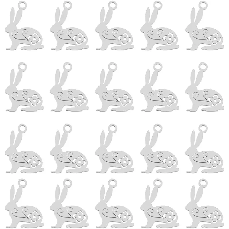 

201 Подвески в виде кролика из нержавеющей стали 16x12 мм, цвет радуги, искусственное животное, пасхальное ожерелье