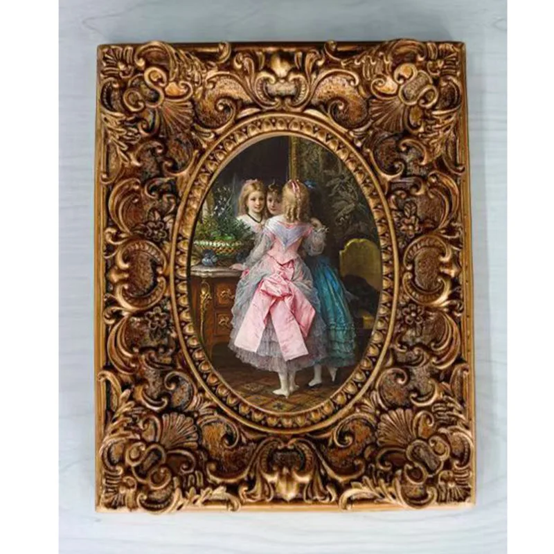 

American Carved Gold Vintage Resin Photo Frame Hanging Rectangular Photo Wall American Country Combination Creative Ornaments