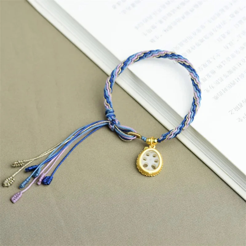 Antique Four-leaf Grass Lotus Root Knot Hand-woven Simple All-match Hand Rope Female Niche Design Vintage Girlfriend Bracelet