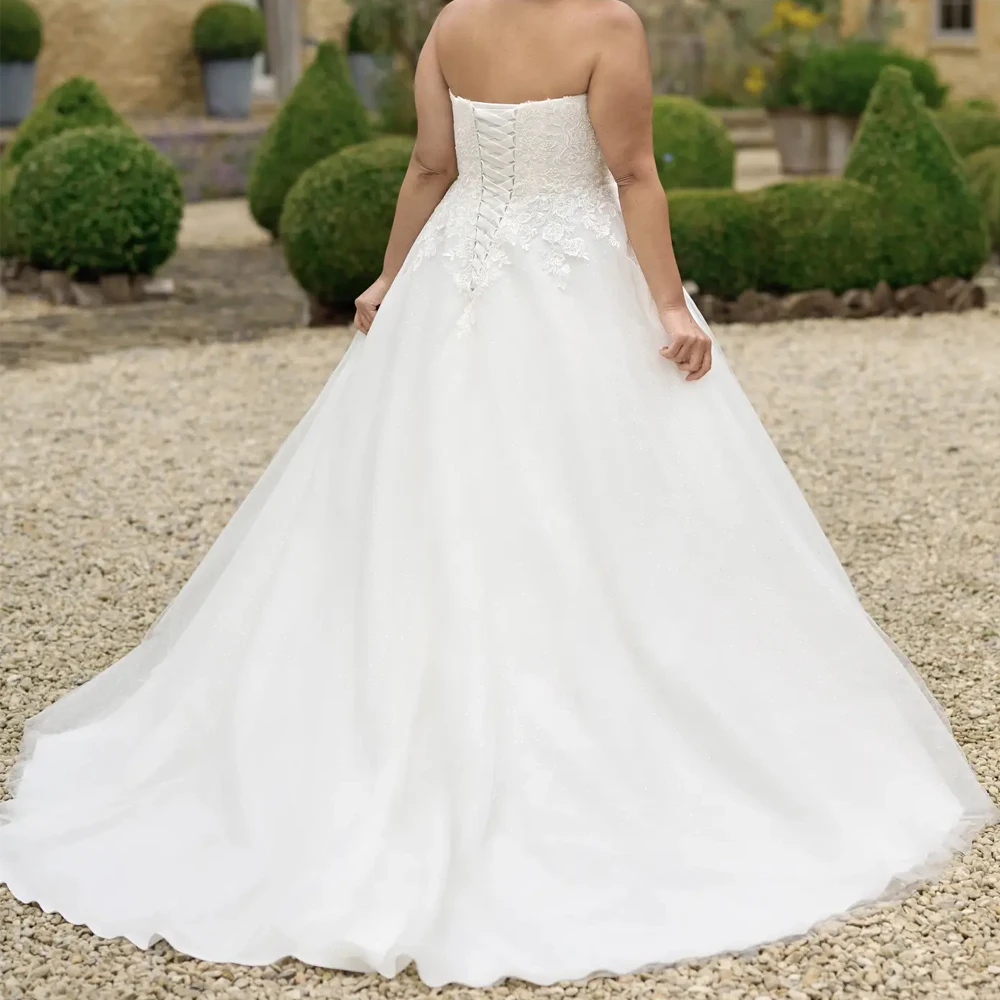 Sexy trägerlose Brautkleider mit U-Boot-Ausschnitt, Brautkleid, Applikation, Schnürung am Rücken, Abendkleider, maßgeschneidert, neue Vestidos de Novia