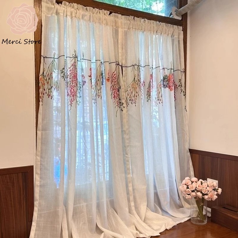 

South French Village Curtains for Living Room Nordic Cotton Half Door Blackout Kitchen Washing Table Screen Printing Thermal