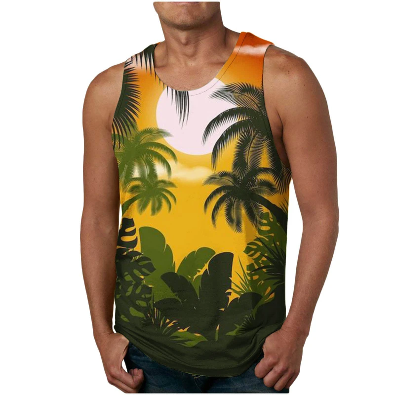 Hawaiian Style Men's Tank Tops 3D Print Coconut Tree Graphic Loose Casual Vest Men Outdoor Vacation Travel Seaside Gym Y2k Tops