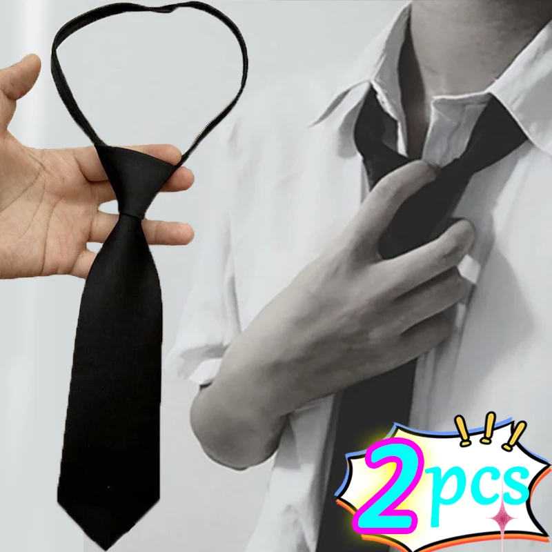 Black Unisex Zipper Ties Retro Simple All-match Trendy Bow Tie Security Uniform Shirt Suit Steward Lazy Neck Cloth Accessories