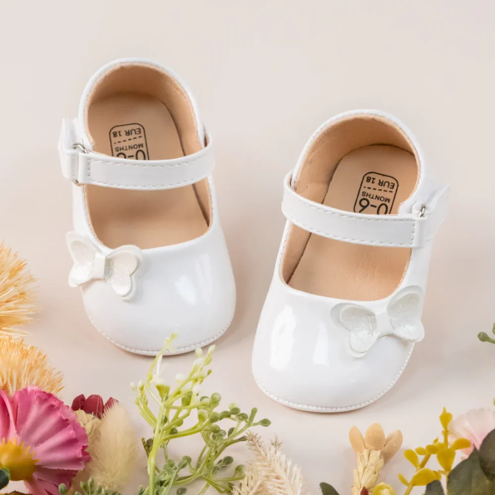 Newborn Baby Non-slip PU Walking Shoes Rubber Soft Bottom Baby Shoes Fashion British Hundred Bow Breathable Princess Shoes