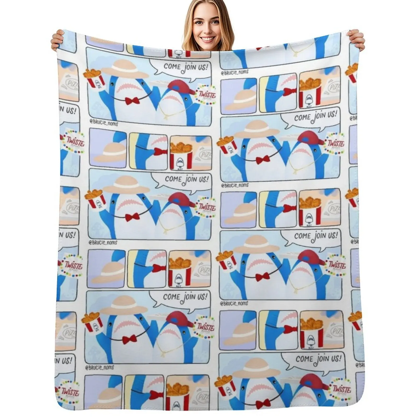 Blahaj comic: picnic party Throw Blanket Bed Fashionable Large valentine gift ideas Vintage Beach Travel Blankets