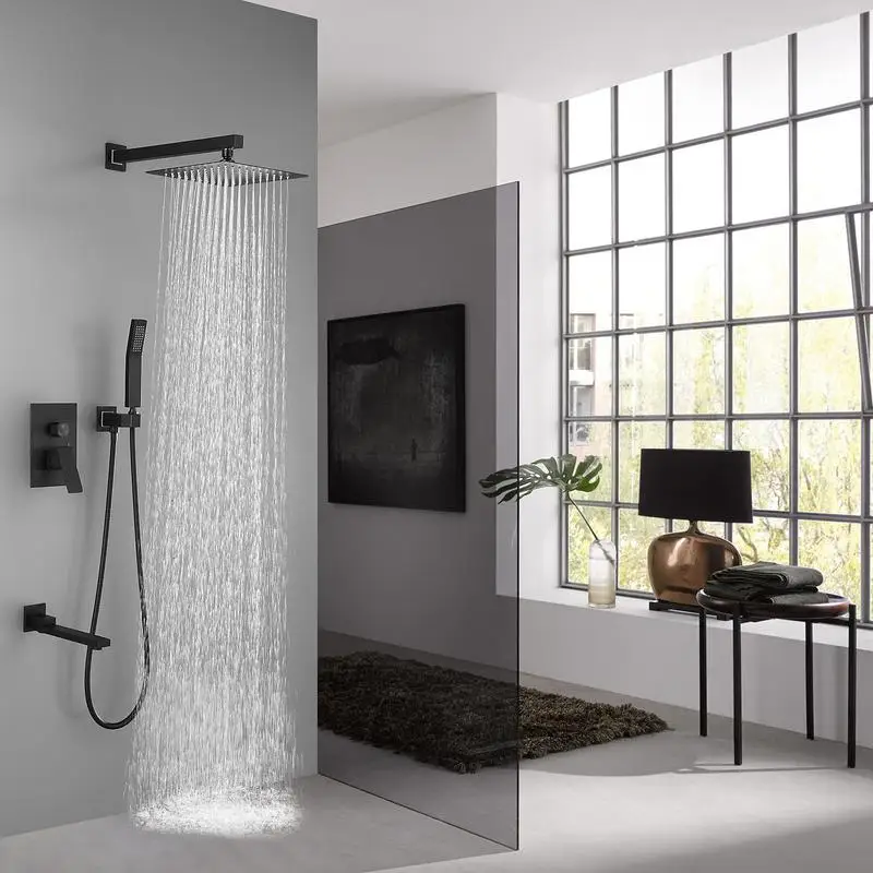Juego combinado de cabezal de ducha de lluvia cuadrado de 10 pulgadas: sistema mezclador de baño de lujo para una experiencia similar al spa