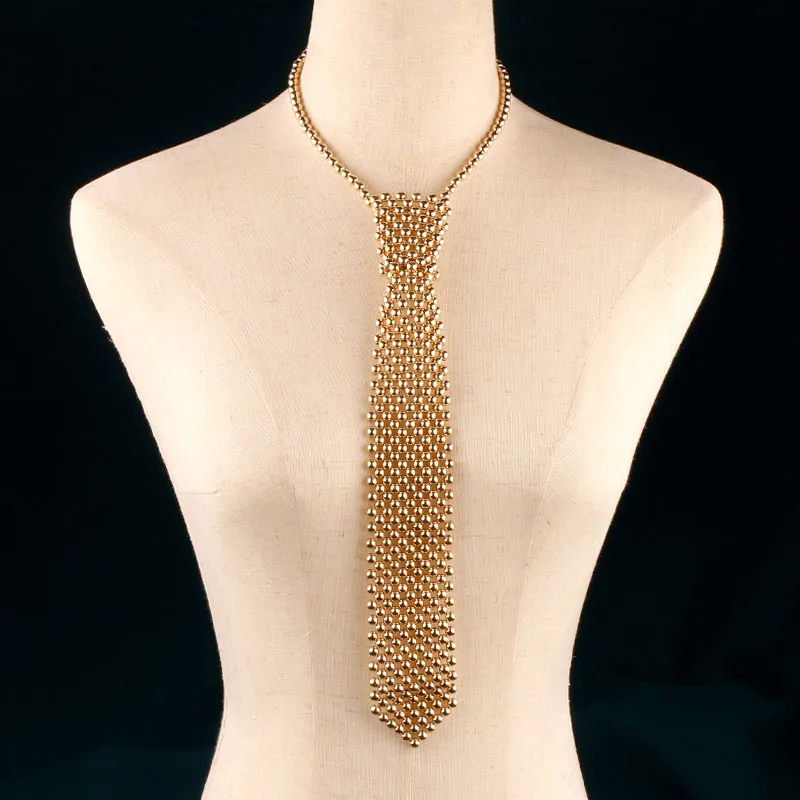 Gold Color Metal Pearl Tie Ornaments on Clothes Luxury Designer Clothing Accessories Pure Handmade Beaded Bow Tie