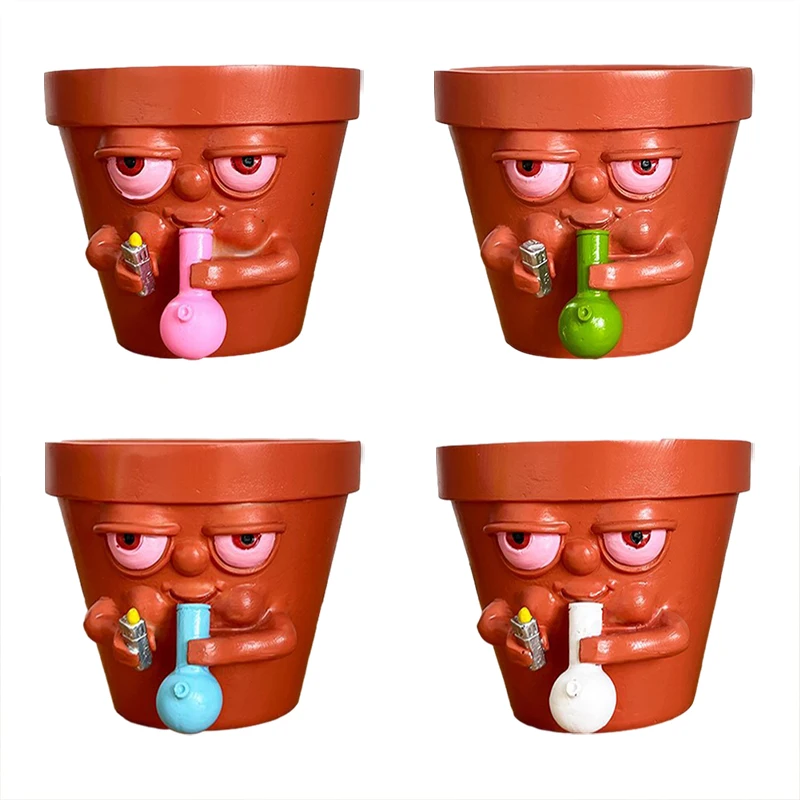 

Halloween Creative Pot Succulent Plant Human Face Smokey Modeling Tabletop Potted Room Garden Decoration Accessories