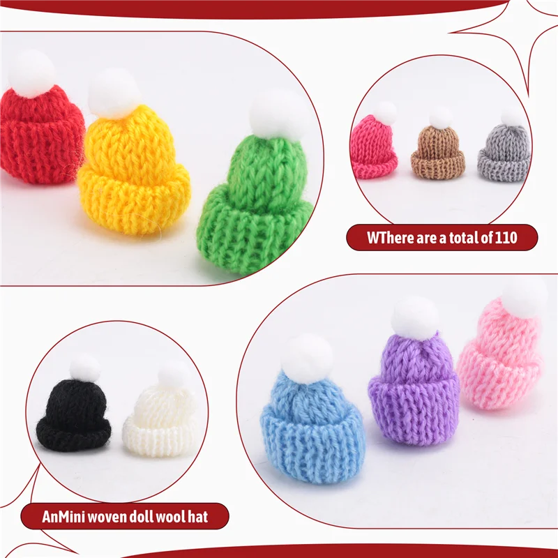 A57M-110PCS Christmas Mini Knitting Doll Hats Mini Wool Hat For Christmas Ornaments DIY Art And Craft