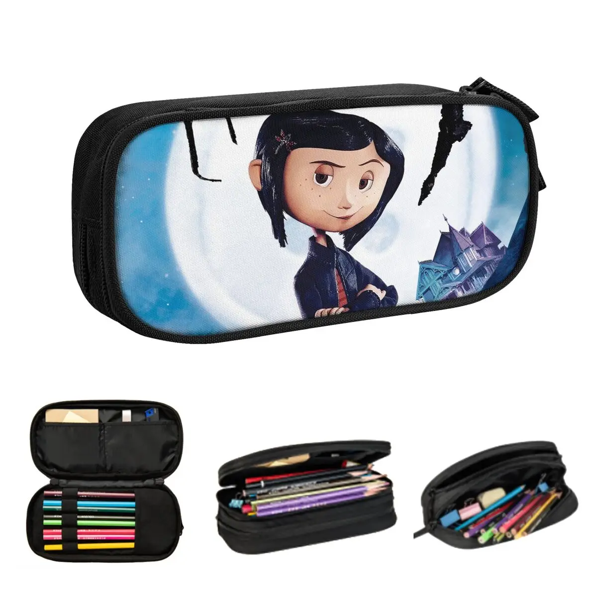 Coralines Halloween Cartoon Anime Pencil Cases Large Storage Pen Bags Pen Box Pencil Pouch For Boys Girls Stationery School