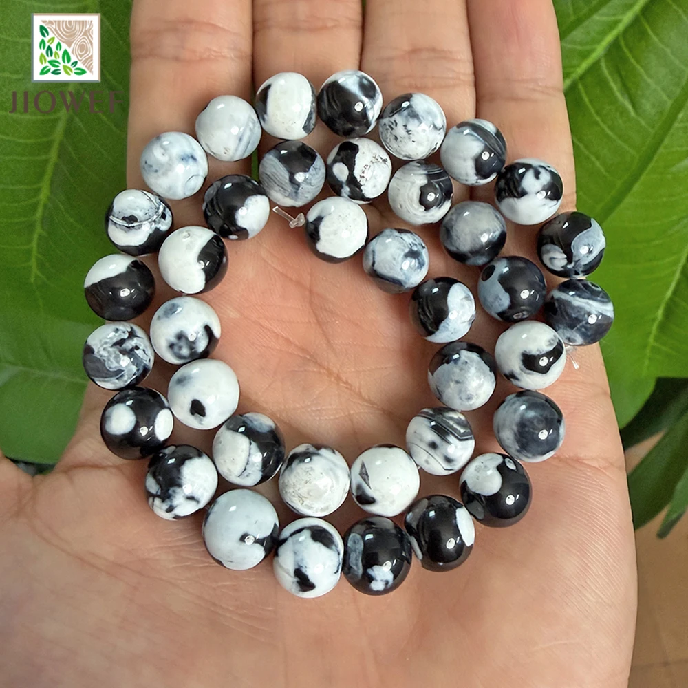 6/8/10mm Natural White Cracked Fire Agates Round Loose Beads Onyx Diy Bracelet Necklace Pendants 15'' Strand for Jewelry Making
