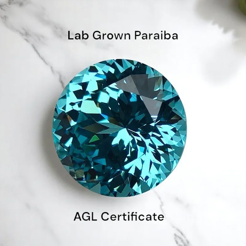

Lab Grown Paraiba Gemstones Round Shape 100 Faceted Cut Charm Beads for Diy Jewelry Making Materials Selectable AGL Certificate