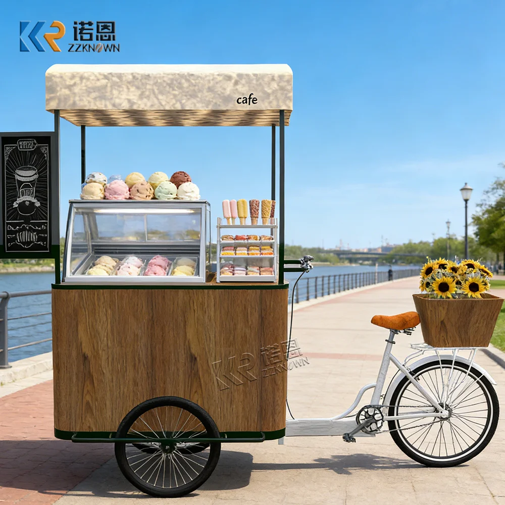 

Stylish Event Food Cart Portable Street Coffee Dessert Snack Kiosk Functional Urban Vendor Ice Cream Cart For Festival Use