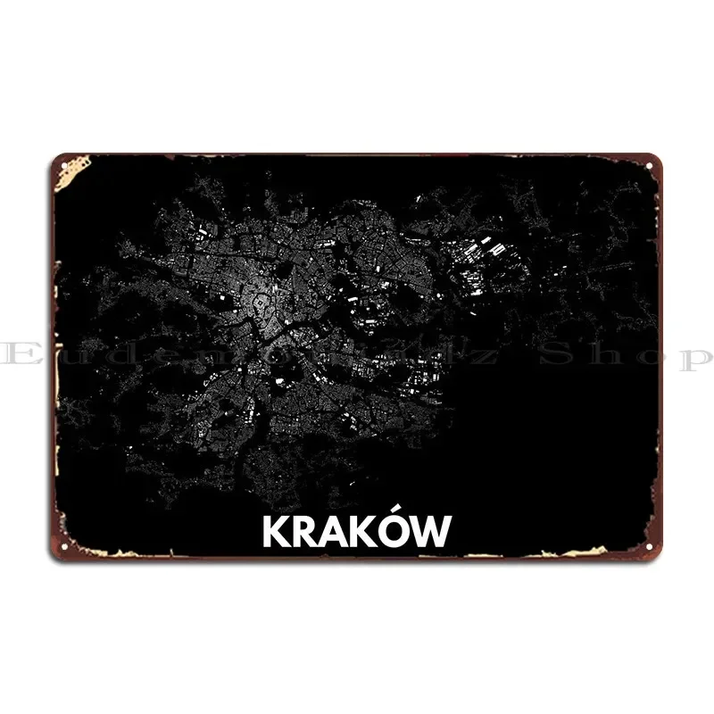 Póster de metal negro de Cracovia, estilo retro vintage, con diseño creativo, cartel de hojalata para club