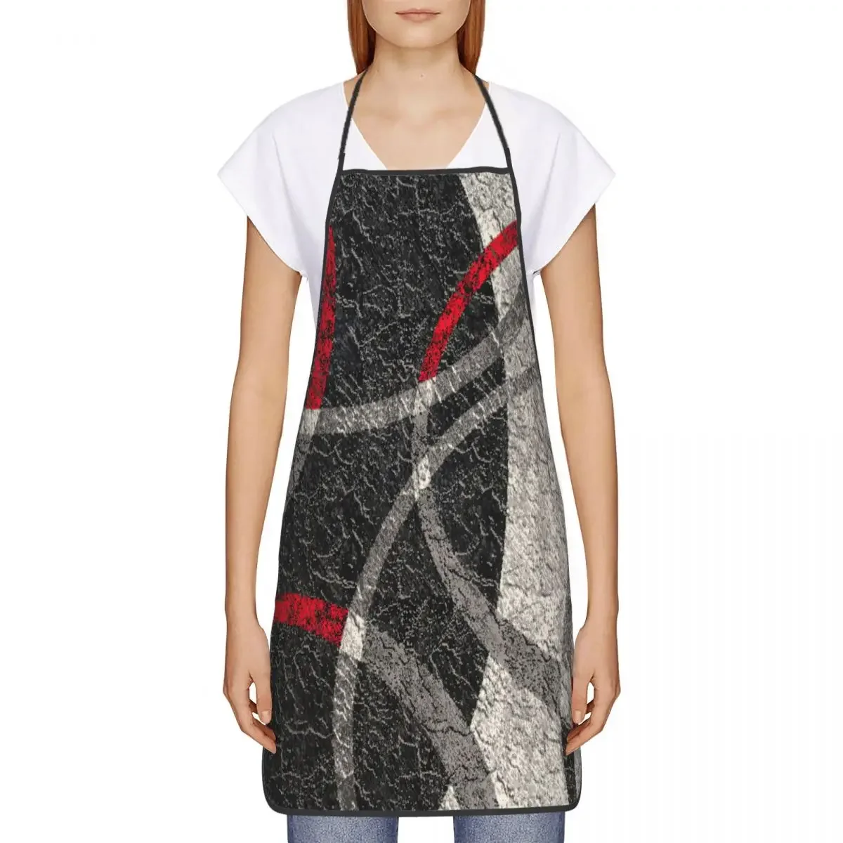 Abstract Circles Gray Black Wave Apron Men Women Modern Geometric Adult Unisex Kitchen Chef Bib Tablier Cuisine Cooking Baking