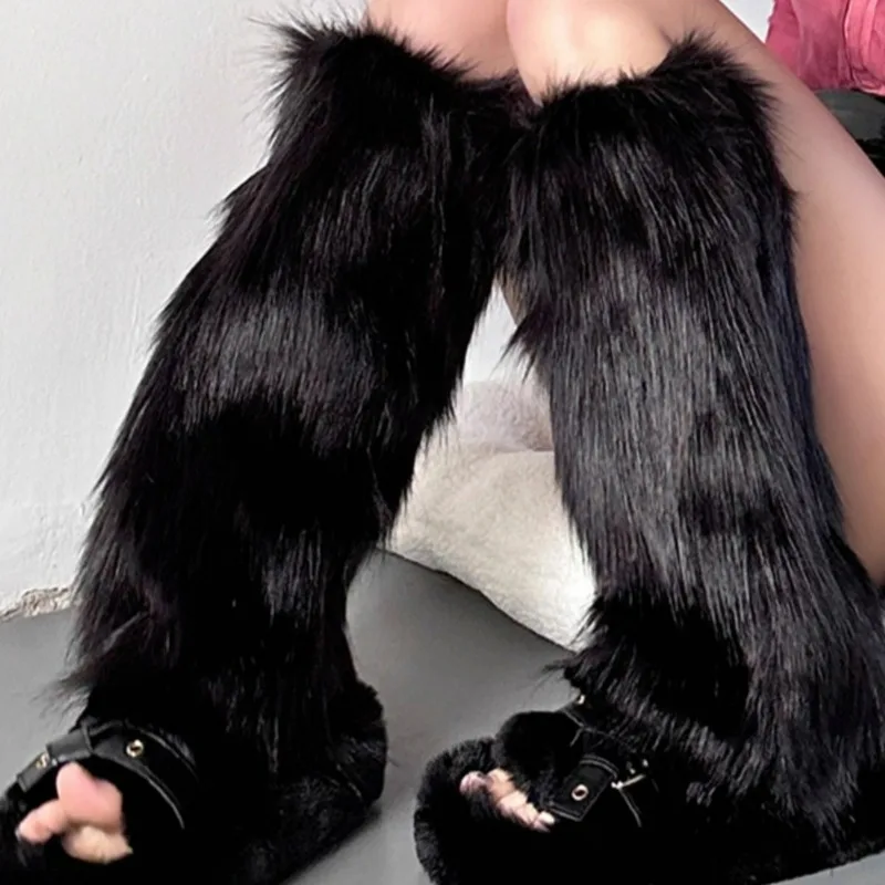 

2025 г. Белые гетры из искусственного меха, чехлы для ботинок Y2K, милые готические носки в стиле панк Jk длиной до колена, модные теплые носки для девочек в стиле хип-хоп