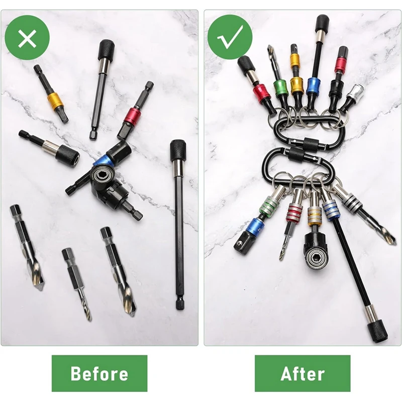 18 pçs bit titular chaveiro gadgets, adaptador de broca de ângulo reto, 1/4 Polegada 3/8 Polegada 1/2 Polegada adaptador de soquete de broca, 11p bit titular