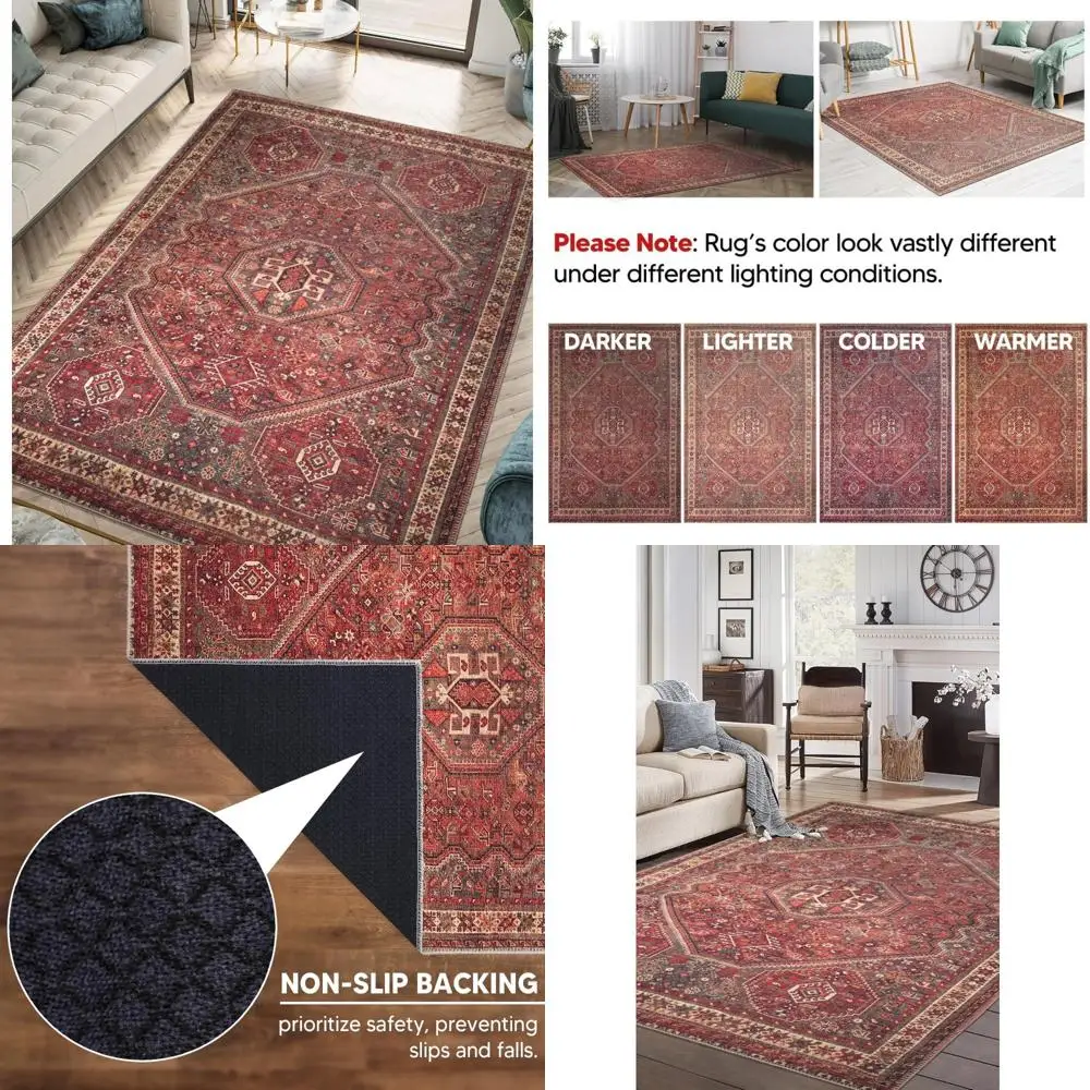 

Machine Washable 3x5 Rug with Non-Slip Backing for Entryway, Kitchen, Bathroom, and Laundry Room - Vintage Style, Easy Care