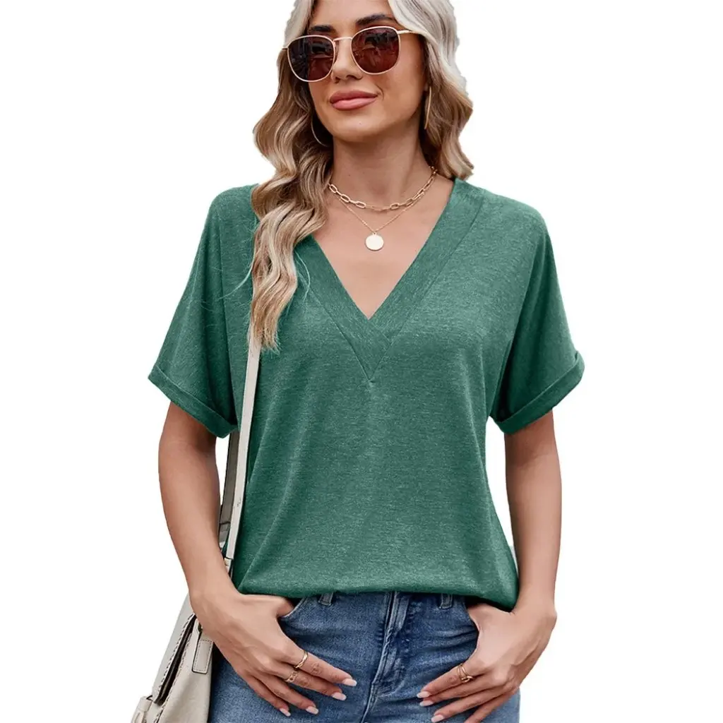

Women's Solid Color Large V Collar Loose Short Sleeve T-Shirt Jacket Spring Summer New Collection from Europe And US
