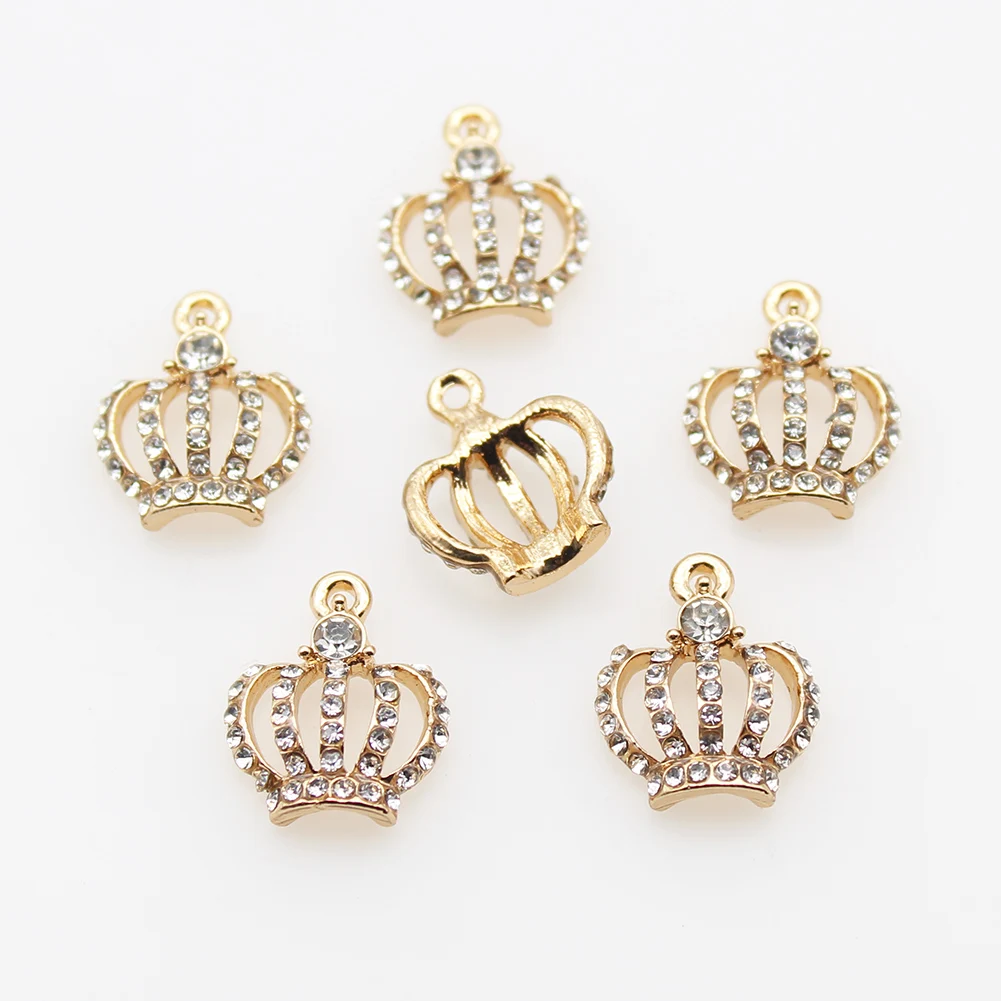 10pcs Mini Crown 15*18mm Alloy Crystal Rhinestone Buttons For DIY Jewelry Accessories Shoes Clothing Wedding Pendant Decoration