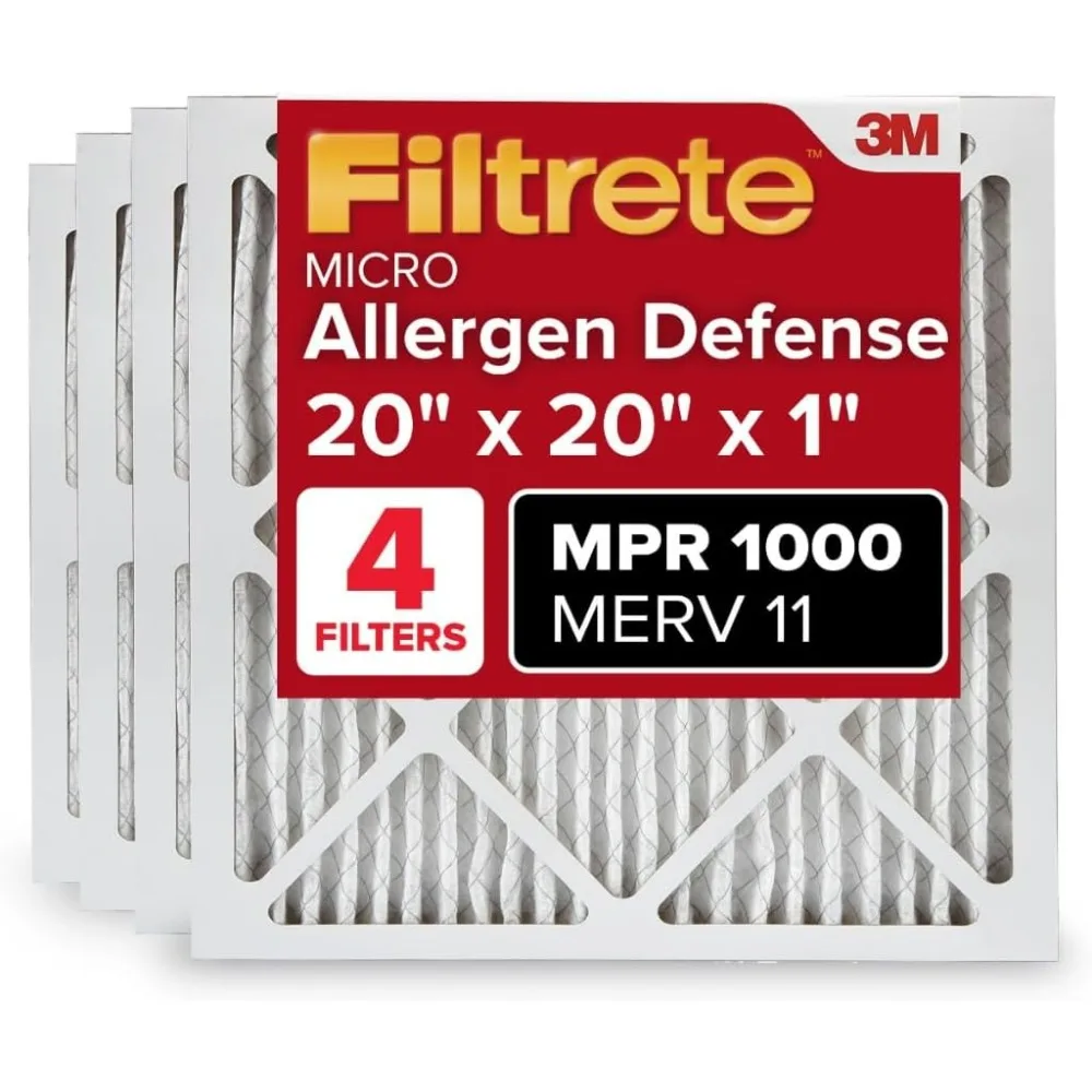 

20x20x1 Air Filter MERV 11 MPR 1000 Micro Allergen Defense 4-Pack Pleated Electrostatic AC Furnace 19.69 x 19.69 x 0.81 in