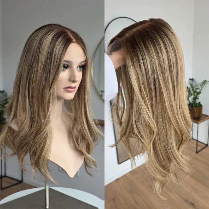13x4 Ombre Blonde Brown Highlight Synthetic HDLace Front Wig Original Factory Cheap Wigs On Clearance Sale Women's Wig for Daily