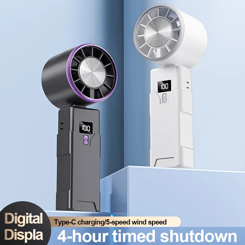 

Turbo Handheld Fan 5 Speeds USB Rechargeable Digital Display Foldable Portable Mini Fan Neck Hanging for Travel Office Outdoor
