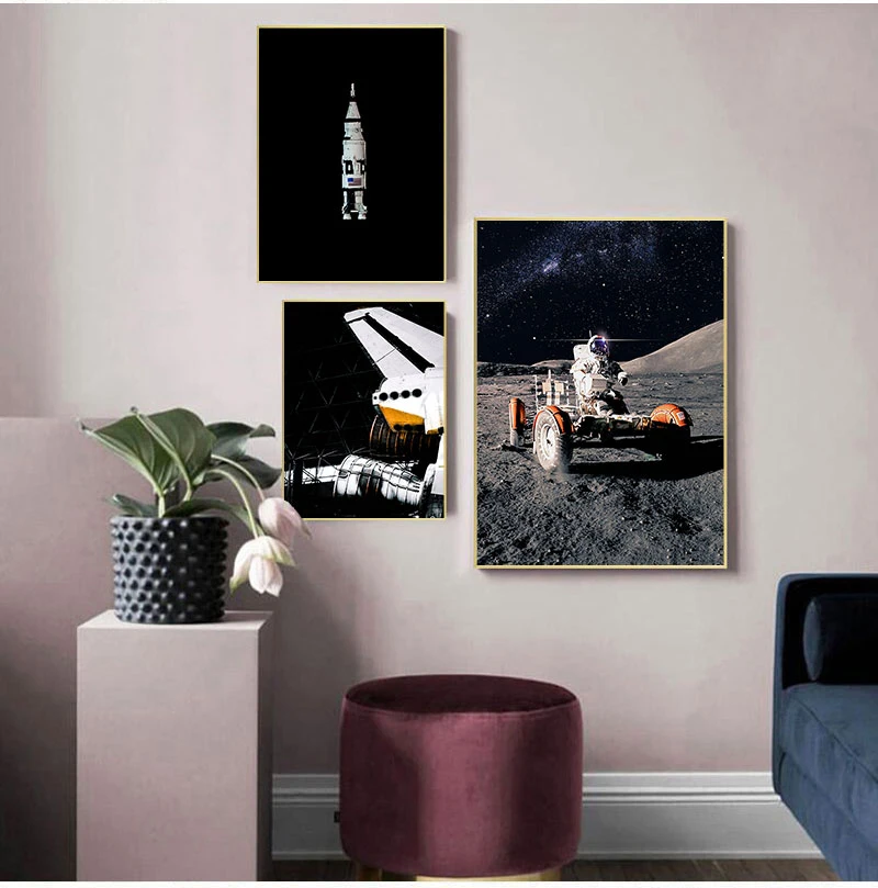 Wall Art Canvas Painting Space Discovery Moonwalk Astronaut Rocket Nordic Posters And Prints Wall Pictures For Living Room Decor