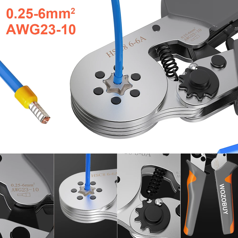 WOZOBUY strumenti di crimpatura per terminali tubolari Mini pinze manuali HSC8 6-4 0.25-10mm mm² 23-7AWG 6-6 0.25-6mm ² set di morsetti ad alta