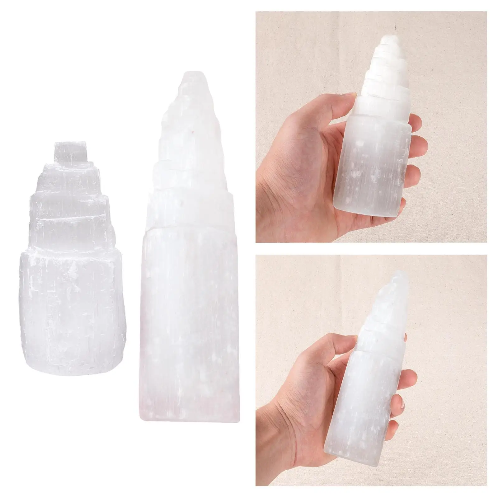 Natural Selenite Gypsum Cylindrical Tower Spar Sculpture Modern Crystal Ore Ornaments Figurine Craft Home Decor