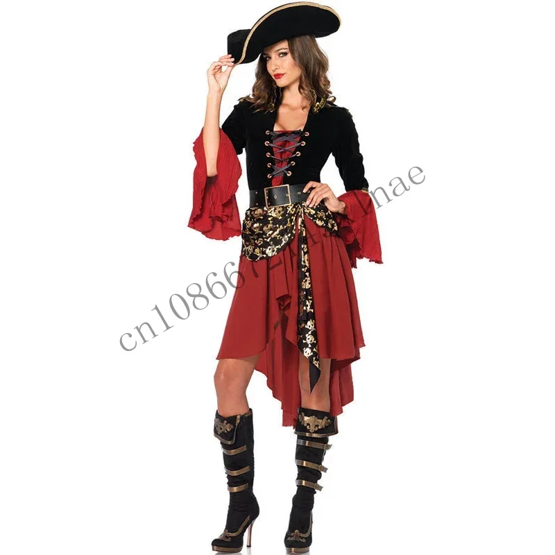 ฮาโลวีนหญิงผู้ใหญ่โจรสลัดกัปตันเครื่องแต่งกายบทบาทเล่นคอสเพลย์ชุดยุคกลางแฟนซีผู้หญิงแต่งตัวไม่มีอาวุธ CMMN13