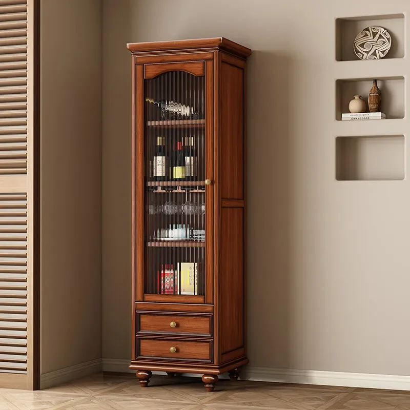 American all-solid wood dining side cabinet integrated against the wall modern simple locker log wine cabinet kitchen cupboard