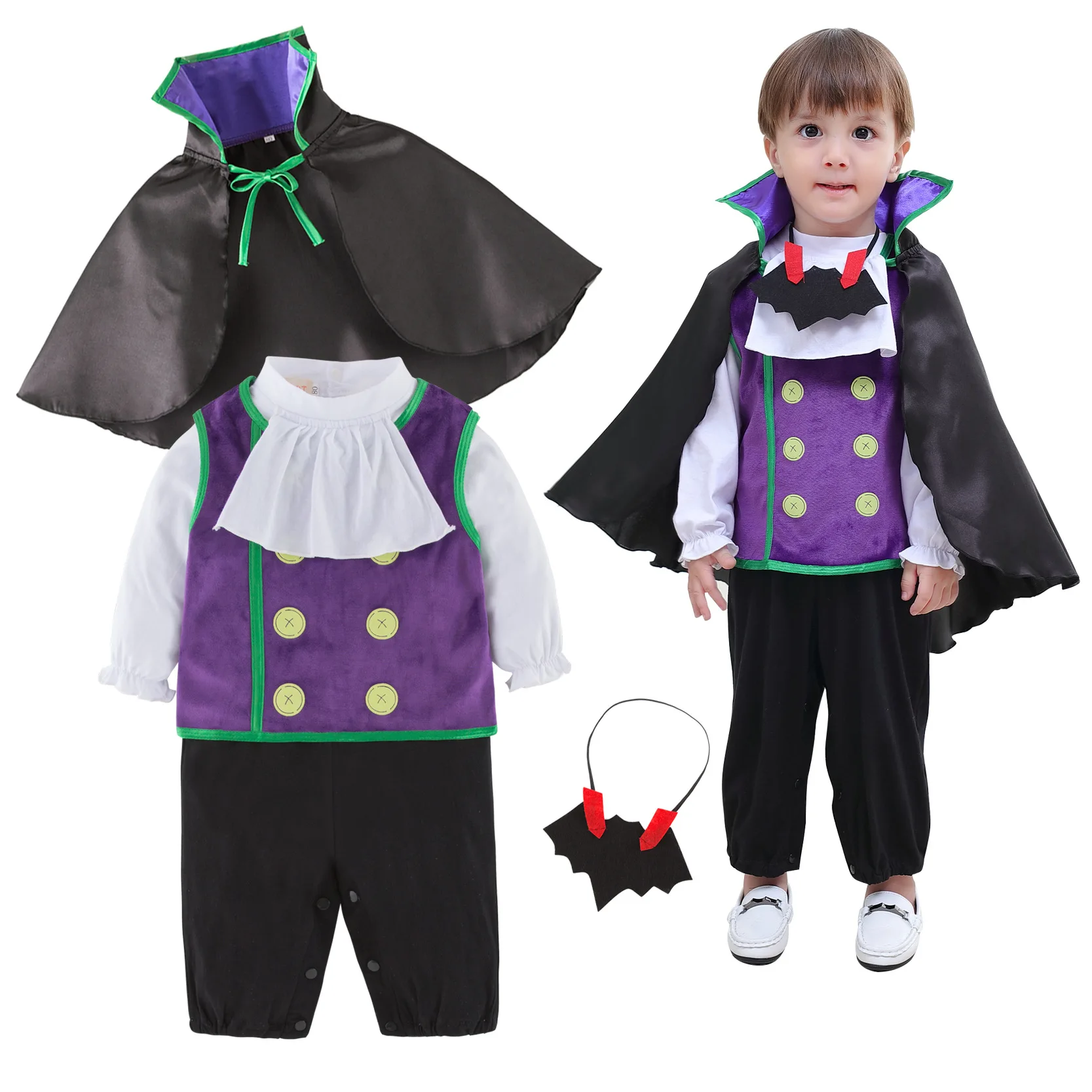 Halloween Kids Vampire Costume 4Pcs Long Sleeve Shirt Pants Cape Toddler Boys Cosplay Outfit Festival Party Stage Show Clothing