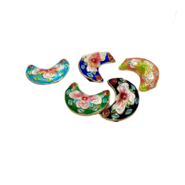 5Pcs DIY Enamel Filigree Cloisonne Moon Jewelry Beads Earrings Bracelets Making Accessories Chinese Intangible Cultural Heritage