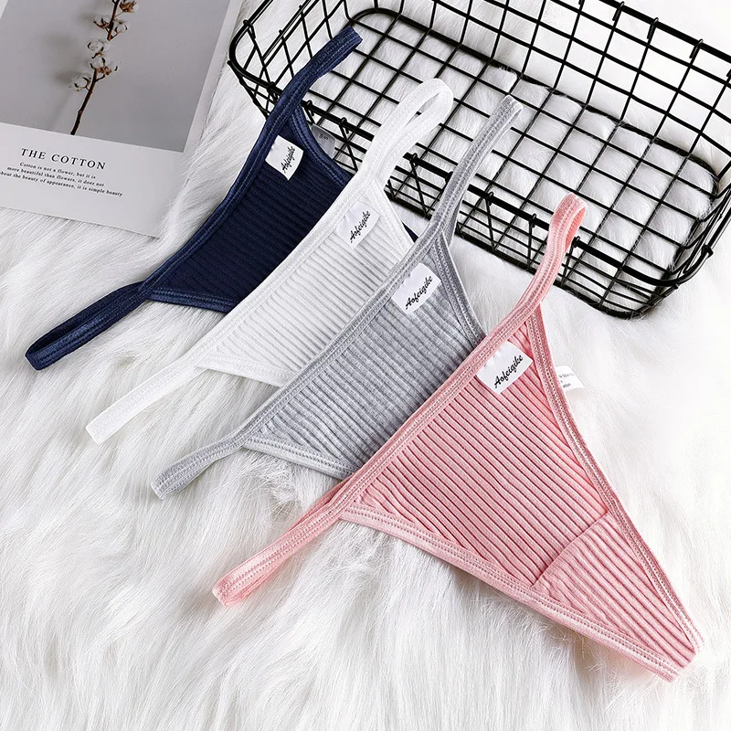 3PCS/Set Cotton Thongs Sexy Bikini Panties Women Ladies T-Back Underpants Girl Low Waist G-string Underwear Female Lingerie S-XL