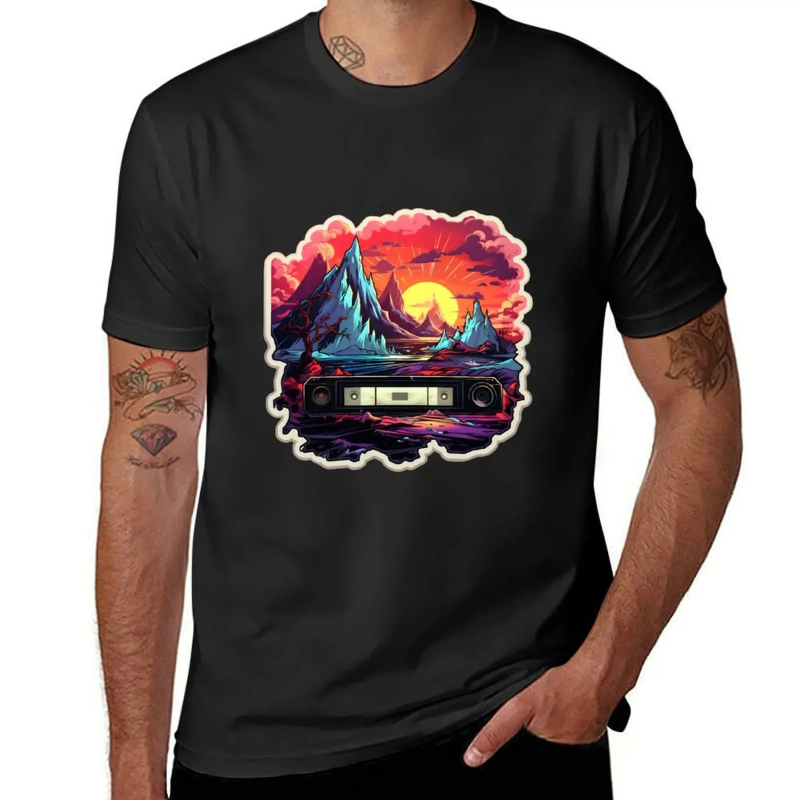 Vintage radio in vibrant colors T-Shirt graphics Aesthetic clothing boys whites sublime mens white t shirts