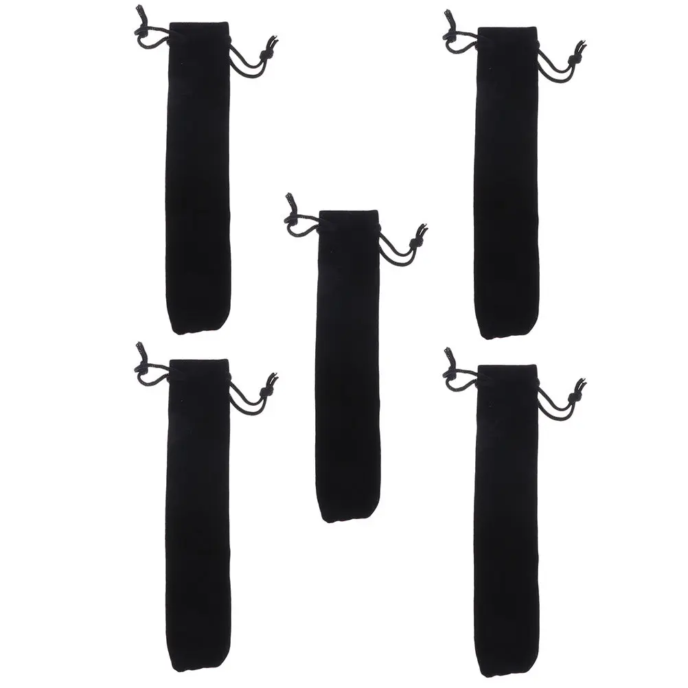 5Pcs Drawstring Pen Sleeve Flannelette Black Single Pen Pouch Pencil Holder Gift Packaging Pencil Sleeve Lint Drawstring Bag