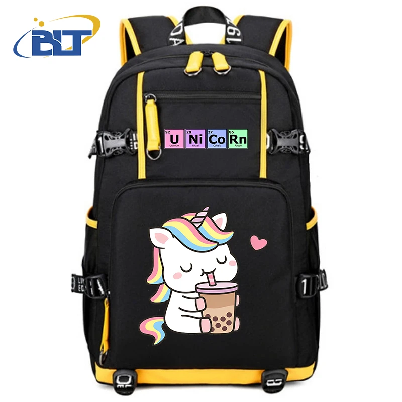 Mochila Impressa Unicórnio para Meninas, Mochila Estudantil do Campus, USB Outdoor Travel Bag, Kids Gift