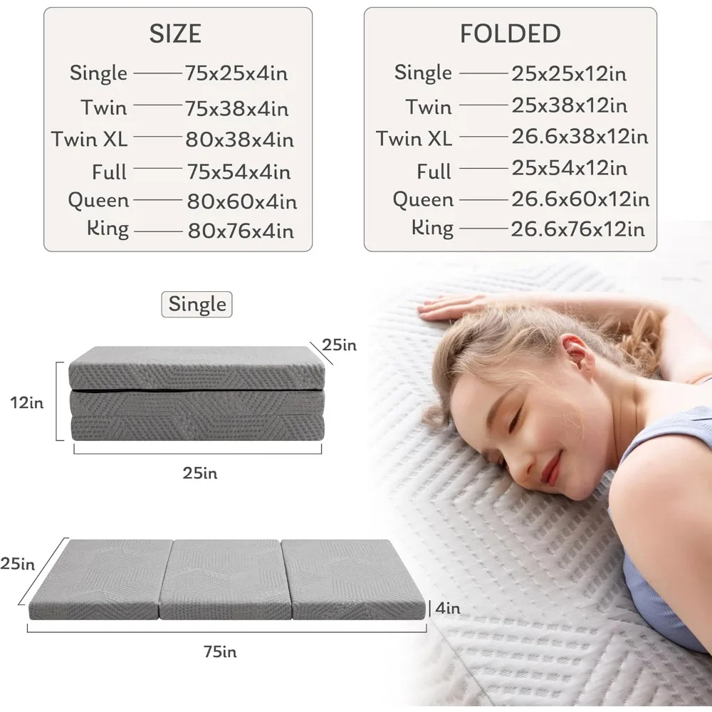 MLILY 4-Inch Single Folding Memory Foam Mattress with Washable Cover, Ideal for Travel and Guests