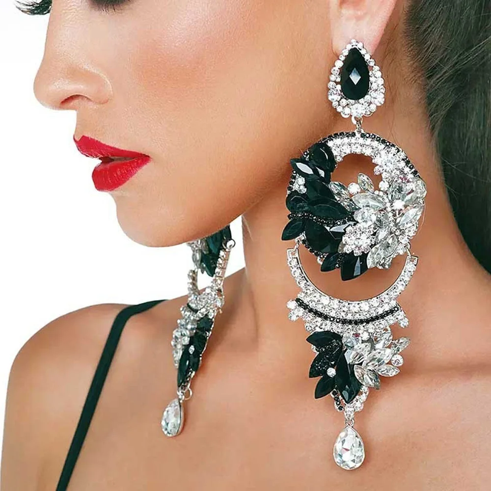 

Stonefans Exaggerated Pendent Oversized Heavy Industry Earrings for Women 2024 Black Crystal Earrings Water Drop Jewelry Gift