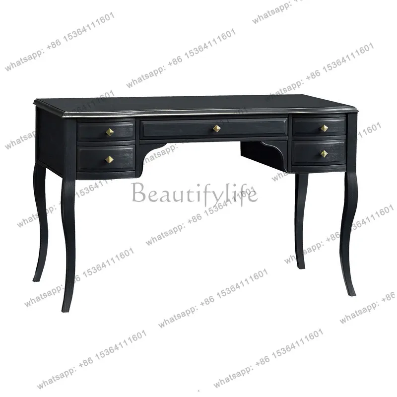

American solid wood desk French retro teen black writing desk desk