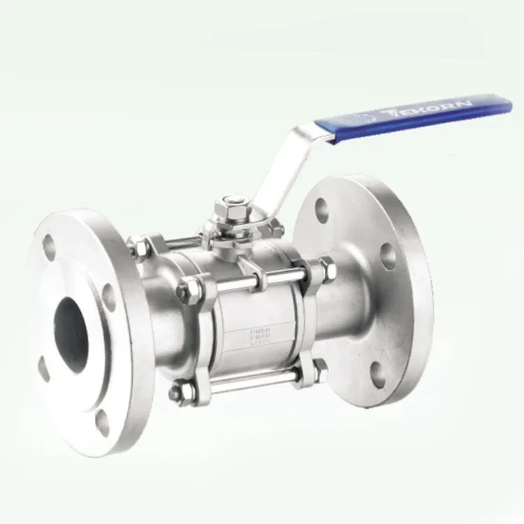 DN100 4 Inch 2 Way 3 Piece Anti Blow-Out Stem Flange Type 304 Stainless Steel Lever Operated Ball Valve