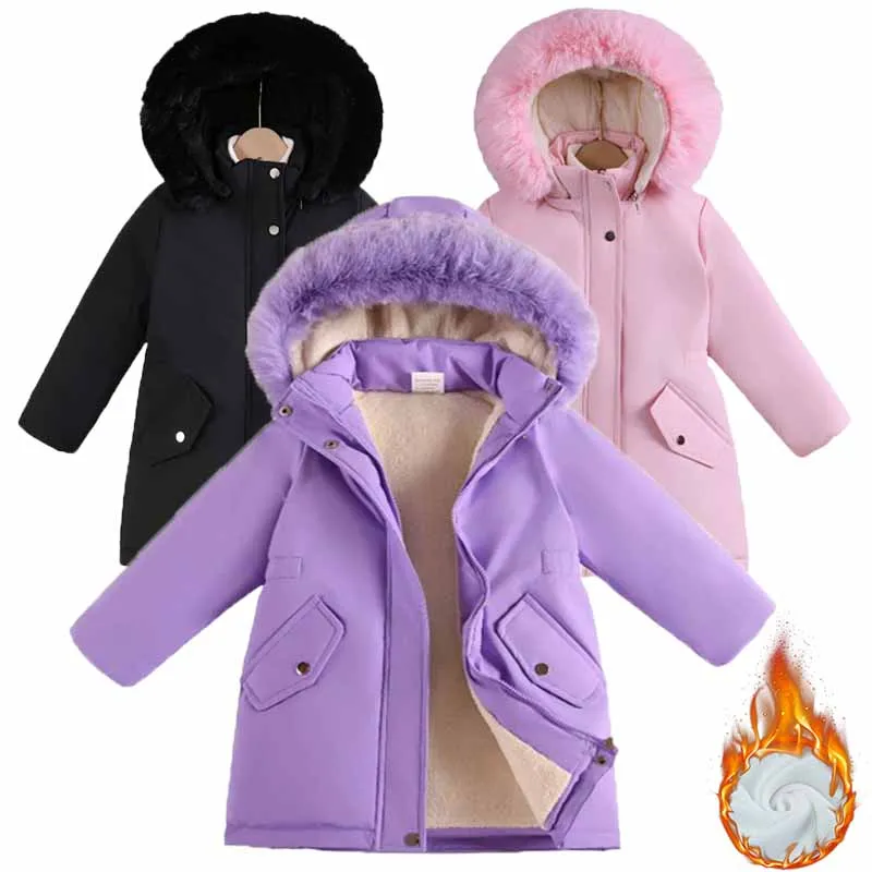 

Толстое пальто для девочек, зимняя стеганая парка, детская куртка с капюшоном в длинном стиле, детское теплое пальто, осенняя верхняя одежда на флисовой подкладке