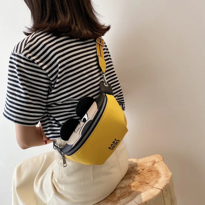 

Disney Mickey New Fashion Women's Waist Bag Luxury Brand Messenger Bag High Quality PU Zipper Large Capacity Women's Chest Bag